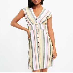 Striped Button Flare Dress Loft size 2